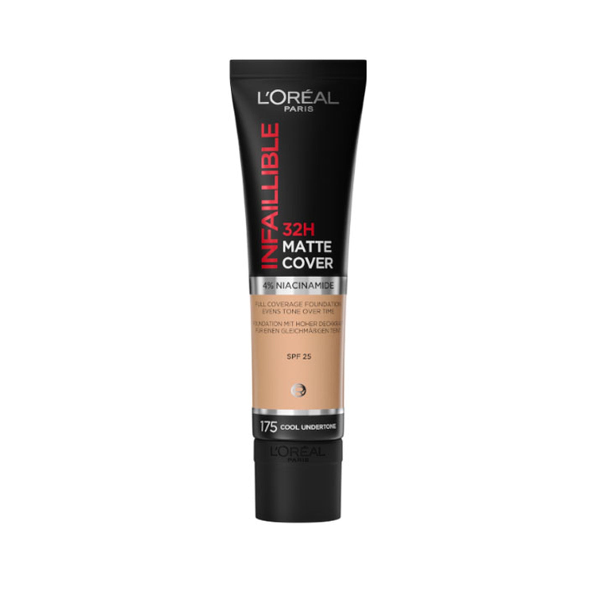 انفالابيل مات كريم اساس تيوب مطفي 175 للتغطية الكاملة من لوريال باريس (L'Oréal Paris Infallible 24H Matte Cover Foundation - 175 Natural Rose - 35 ml)